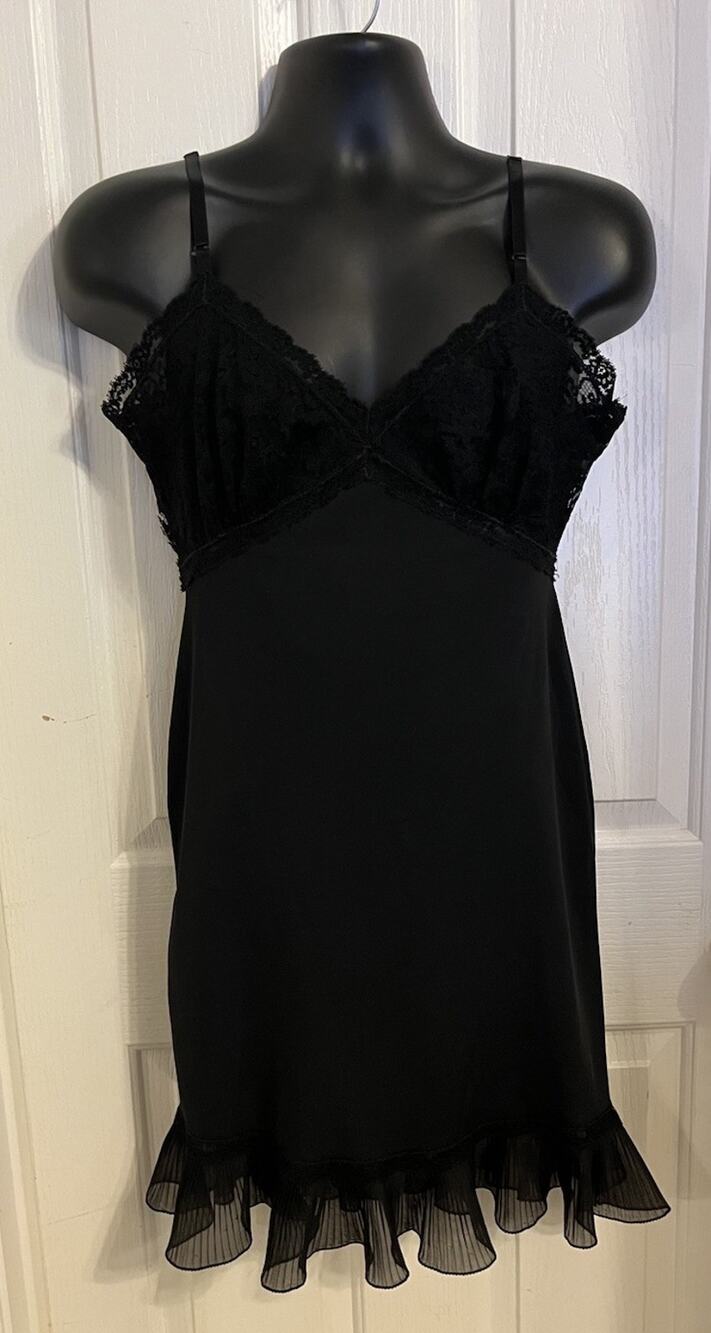 Vintage 50s Berkshire Black Lace Slip Dress Fan Skirt Nightgown Tricot W 32 B 40